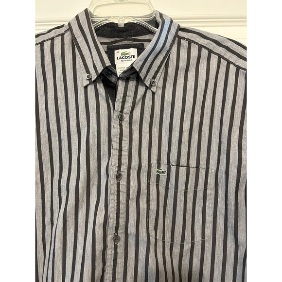 Lacoste mens Grey and Black Striped Button Down Shirt - Picture 2 of 8